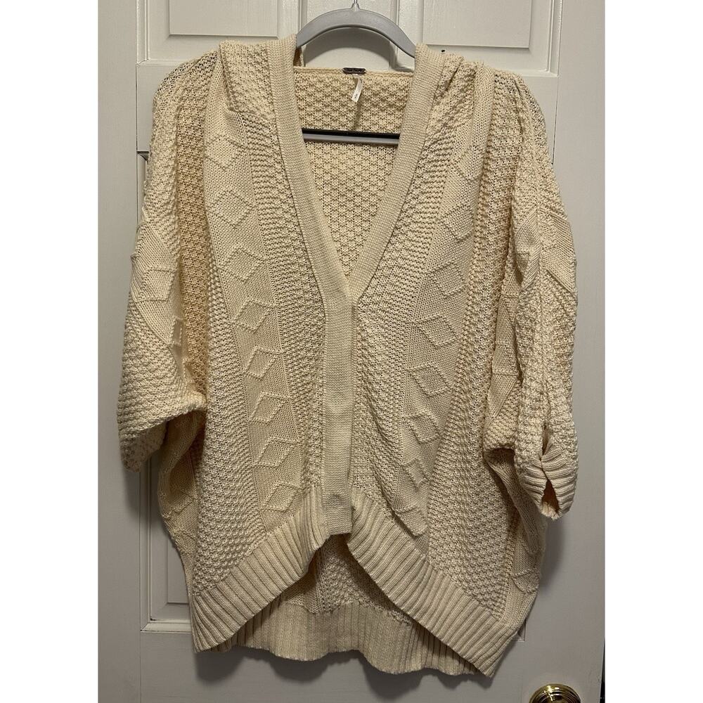 Free People Cream Textured Oversized Clean Girl Preppy Cardigan Sz Small